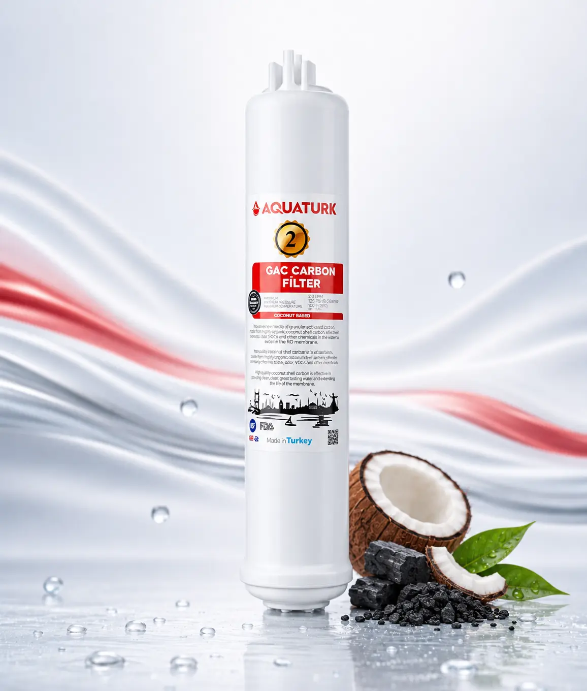 aquaturk-oneway-gac-carbon شمعة فلتر أكواترك المرحلة الثانية GAC وان واي (لأجهزة البوكس) | إزالة كلور سهلة التغيير - الصورة 1